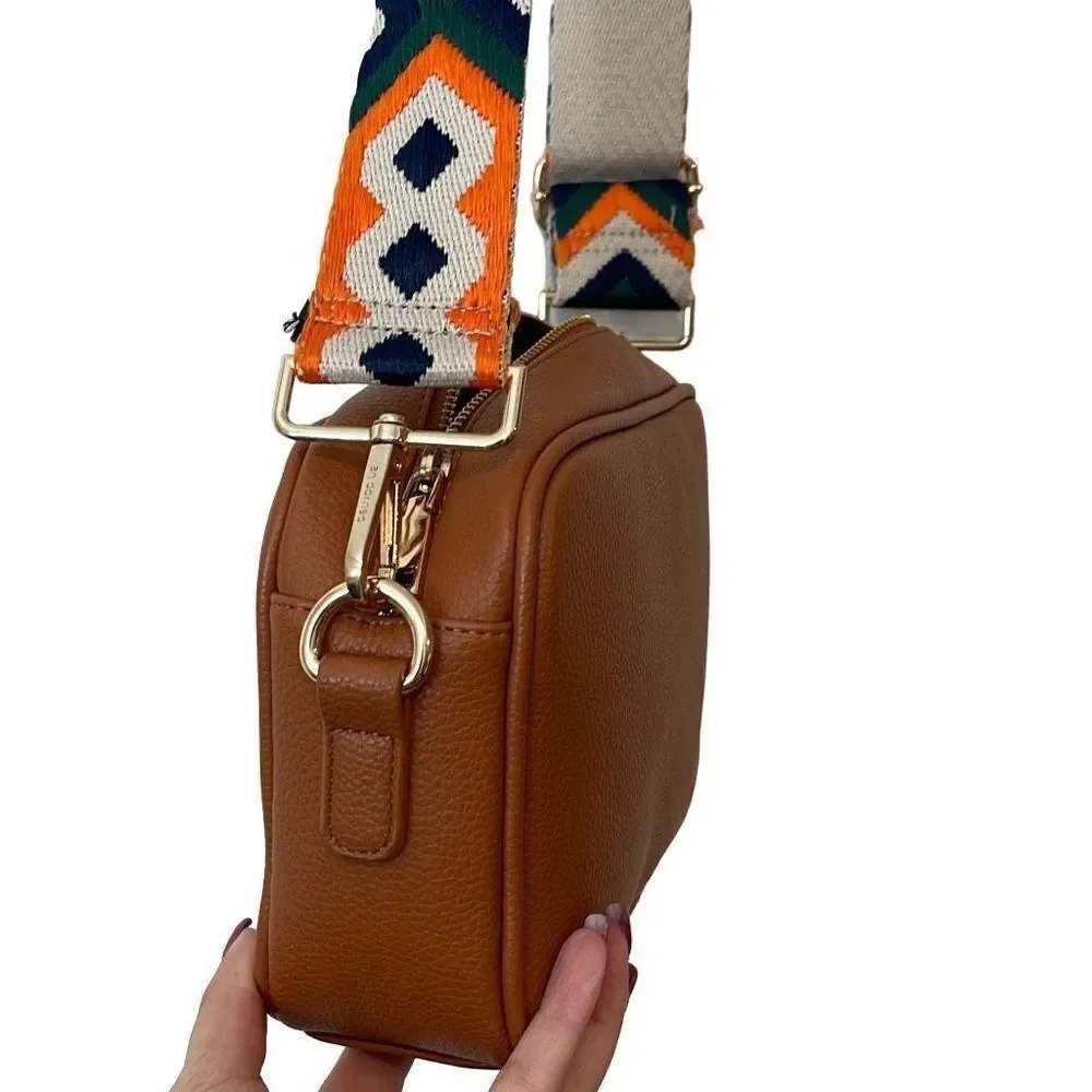 AH•DORNED‎ Crossbody Bag w/strap. Vegan leather. Camel colored